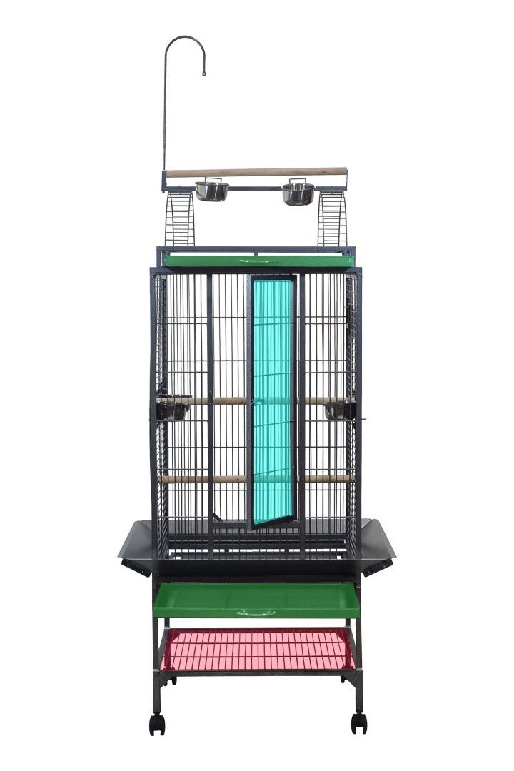 أن ان سي بيتس قفص طيور كبير مع أوعية تغذية، مجثمات خشبية، وسلك معدني، قفص ببغاء 205 سم مع سطح لعب، رف شبكي، صينية قابلة للإزالة، وحامل متحرك، لعبة طيور معلقة، للاستخدام الداخلي والخارجي (أسود) - Image 2