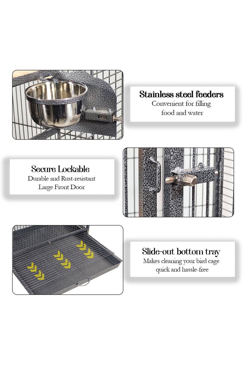 أن ان سي بيتس قفص طيور كبير مع أوعية تغذية، مجثمات خشبية، وسلك معدني، قفص ببغاء 205 سم مع سطح لعب، رف شبكي، صينية قابلة للإزالة، وحامل متحرك، لعبة طيور معلقة، للاستخدام الداخلي والخارجي (أسود) - Image 4