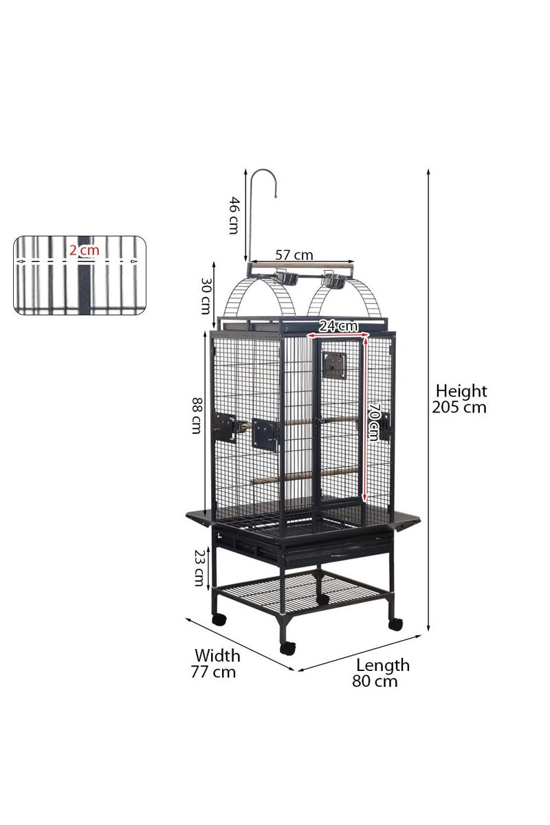 أن ان سي بيتس قفص طيور كبير مع أوعية تغذية، مجثمات خشبية، وسلك معدني، قفص ببغاء 205 سم مع سطح لعب، رف شبكي، صينية قابلة للإزالة، وحامل متحرك، لعبة طيور معلقة، للاستخدام الداخلي والخارجي (أسود) - Image 3