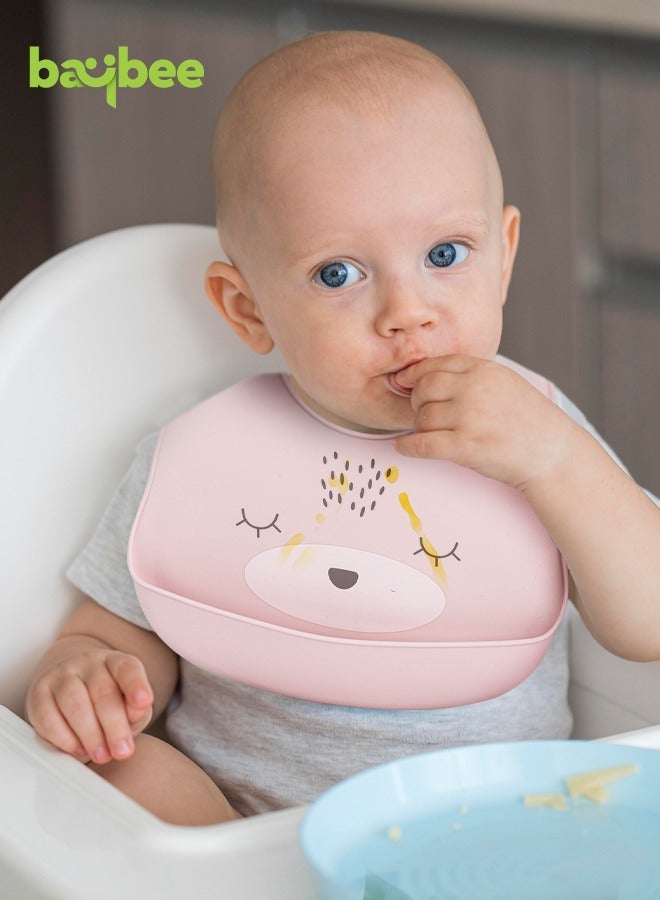 Baybee Baby Silicone Waterproof Bibs for New Born with Pocket & 6 Adjustable Neckline Buttons | Baby Feeding Bib for infants with Reusable, Easy Cleaning Bibs for Boys Girls 6 - 12 months (Pink) - Image 5