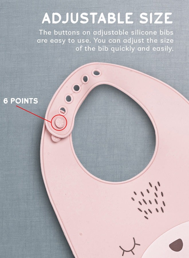 Baybee Baby Silicone Waterproof Bibs for New Born with Pocket & 6 Adjustable Neckline Buttons | Baby Feeding Bib for infants with Reusable, Easy Cleaning Bibs for Boys Girls 6 - 12 months (Pink) - Image 3