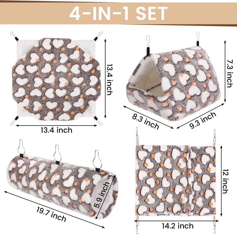 MCEAST 4 Pieces Small Pets Cage Accessories Hanging Hammock Sleeping Bag Tunnel and Bed Hideout Set Warm Sleep Nap Sack Bed for Hamster Ferret Squirrel Rabbit - Image 2