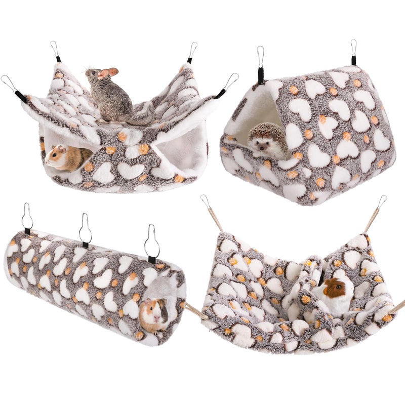 MCEAST 4 Pieces Small Pets Cage Accessories Hanging Hammock Sleeping Bag Tunnel and Bed Hideout Set Warm Sleep Nap Sack Bed for Hamster Ferret Squirrel Rabbit - Image 1