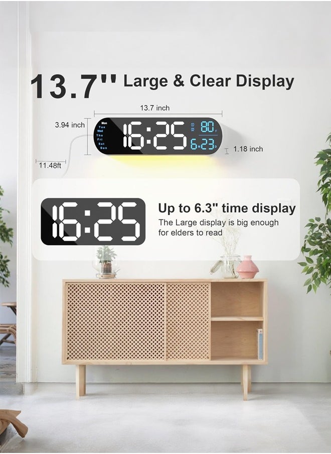 جوشبيرغ 13.7 " ساعة حائط رقمية كبيرة مع جهاز التحكم عن بعد ، إنذار مزدوج مع شاشة ليد كبيرة ديسبالي ، 9 رغب المحيطة الخفيفة ، سطوع السيارات ، تاريخ / أسبوع / درجة الحرارة / السيارات دست ، لغرفة المعيشة ، غرفة نوم ، ديكور ، هدية لكبار السن  - Image 2