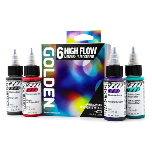 Golden High Flow Acrylics by GOLDEN High Flow Airbrush Set 6 Colors Professional Acrylic Paint - Image 1