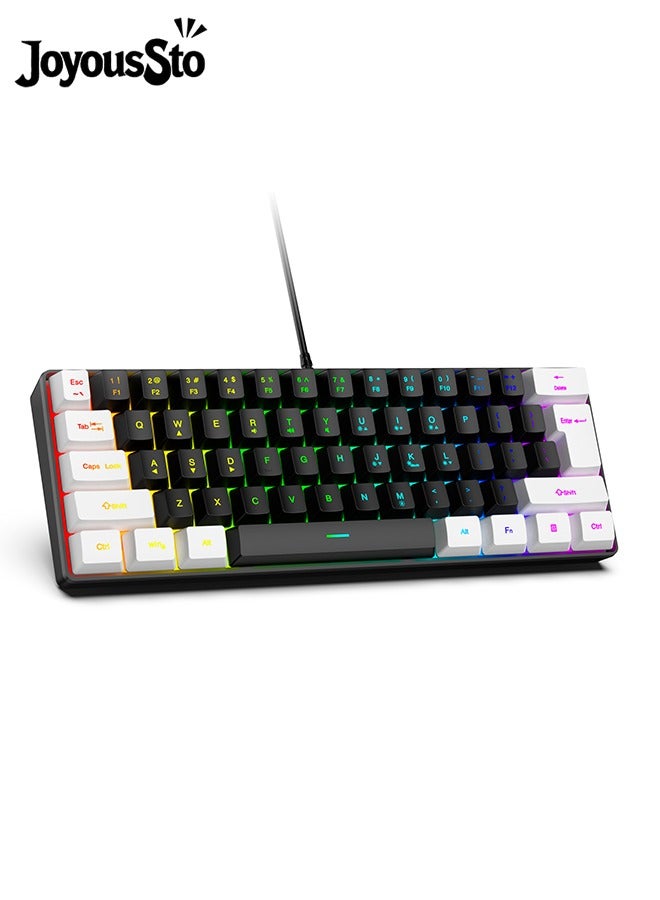 متجر الفرح لوحة مفاتيح ألعاب سلكية 60% مع غشاء بإضاءة خلفية RGB ولوحة مفاتيح ميكانيكية فائقة الصغر ومضادة للماء لأجهزة الكمبيوتر الشخصية وألعاب الكمبيوتر باللونين الأبيض والأسود - Image 1
