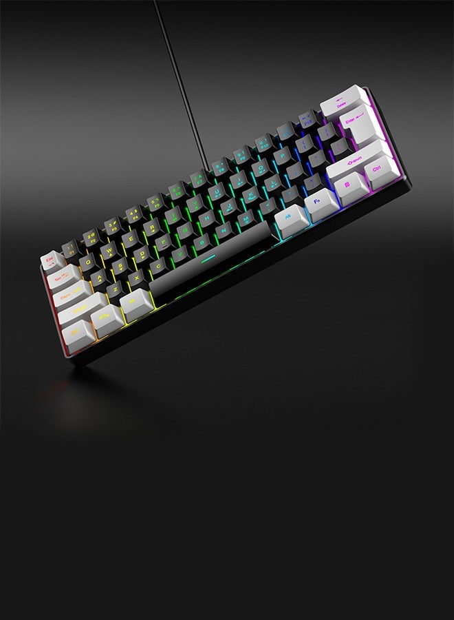 متجر الفرح لوحة مفاتيح ألعاب سلكية 60% مع غشاء بإضاءة خلفية RGB ولوحة مفاتيح ميكانيكية فائقة الصغر ومضادة للماء لأجهزة الكمبيوتر الشخصية وألعاب الكمبيوتر باللونين الأبيض والأسود - Image 2