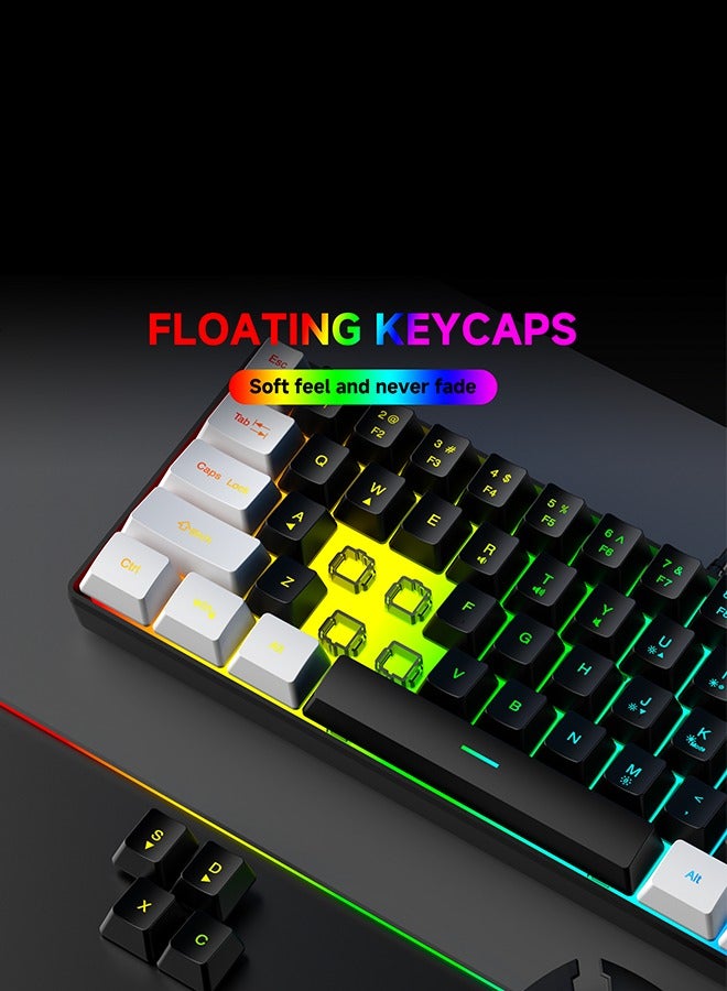 متجر الفرح لوحة مفاتيح ألعاب سلكية 60% مع غشاء بإضاءة خلفية RGB ولوحة مفاتيح ميكانيكية فائقة الصغر ومضادة للماء لأجهزة الكمبيوتر الشخصية وألعاب الكمبيوتر باللونين الأبيض والأسود - Image 4