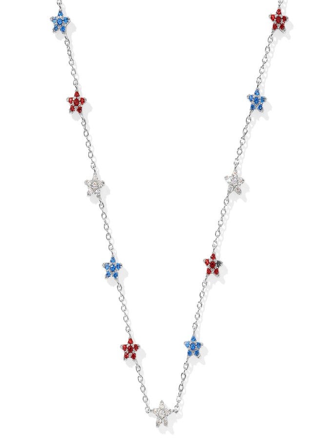 Kendra Scott Sierra Star Crystal Strand Necklace, Rhodium-Plated Brass, Fashion Jewelry for Women, Red White Blue Mix - Image 1