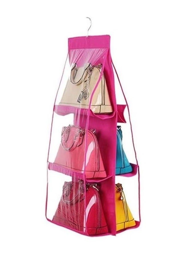 6 pockets hanging handbags wallet storage organizer dust cover shoulder bag storage space saving wardrobe transparent wardrobe hanger red  - Image 1
