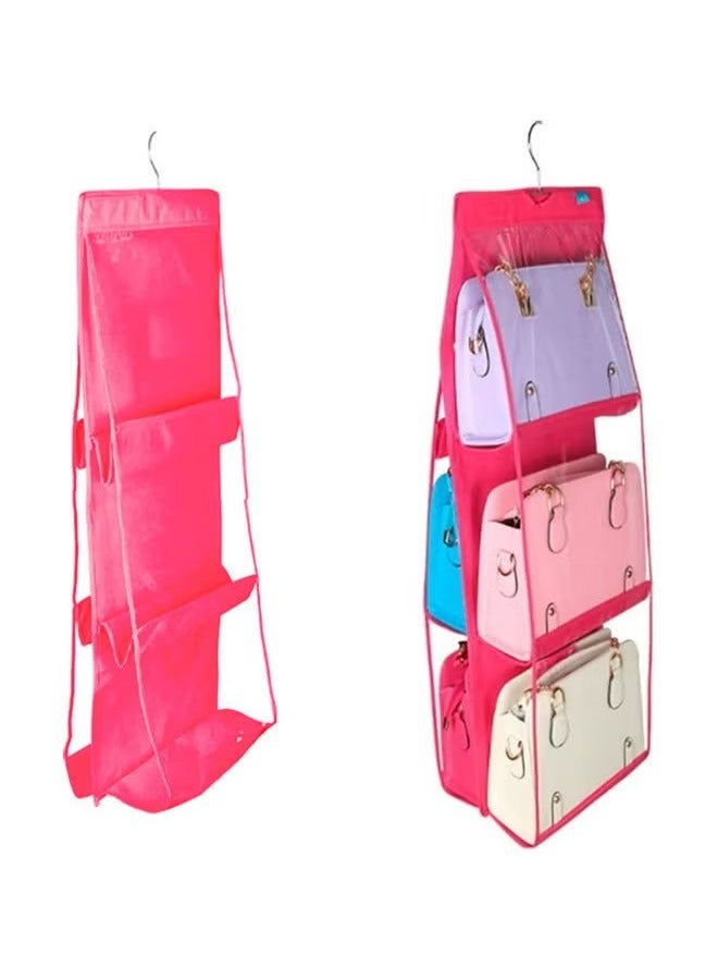 6 pockets hanging handbags wallet storage organizer dust cover shoulder bag storage space saving wardrobe transparent wardrobe hanger red  - Image 2