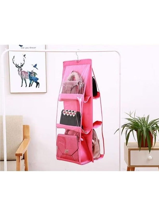 6 pockets hanging handbags wallet storage organizer dust cover shoulder bag storage space saving wardrobe transparent wardrobe hanger red  - Image 5