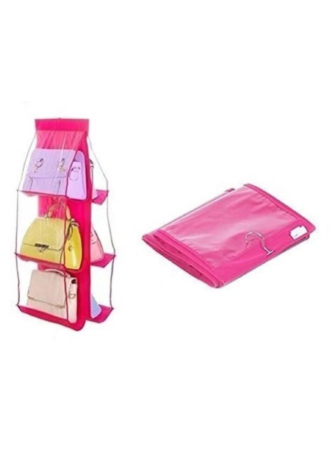 6 pockets hanging handbags wallet storage organizer dust cover shoulder bag storage space saving wardrobe transparent wardrobe hanger red  - Image 3