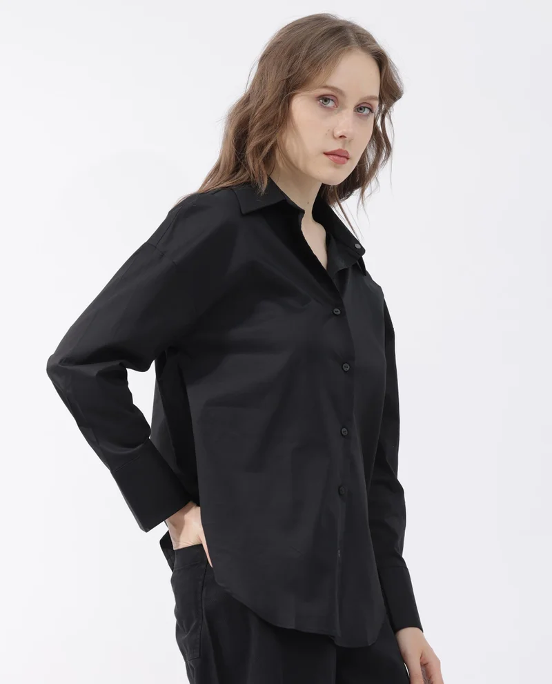 Rareism Women's Boxy Fit Collared Button-Down Shirt