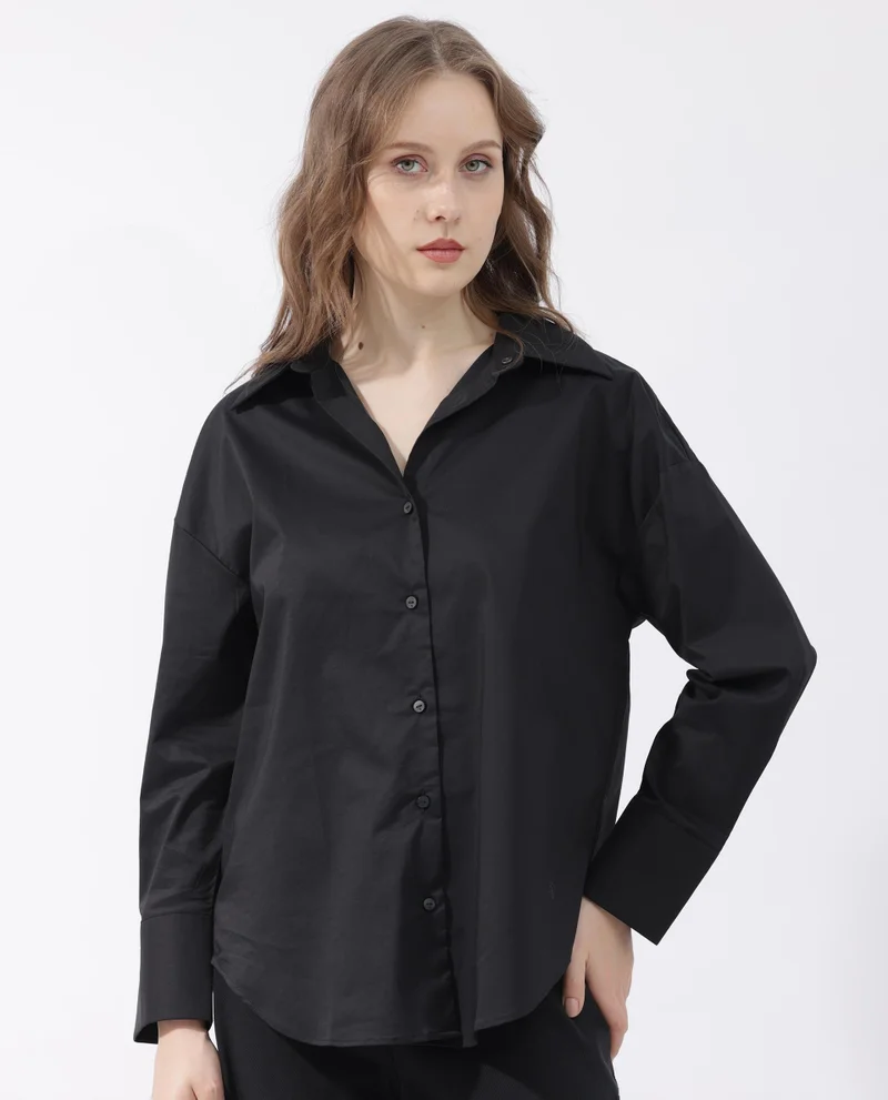 Rareism Women's Boxy Fit Collared Button-Down Shirt