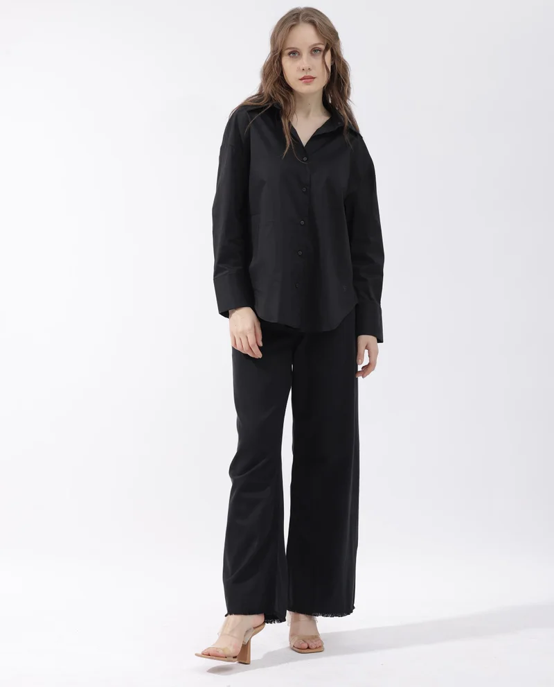 Rareism Women's Boxy Fit Collared Button-Down Shirt