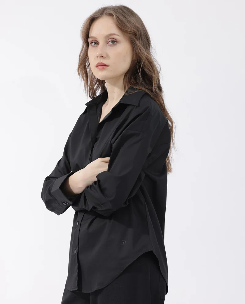 Rareism Women's Boxy Fit Collared Button-Down Shirt