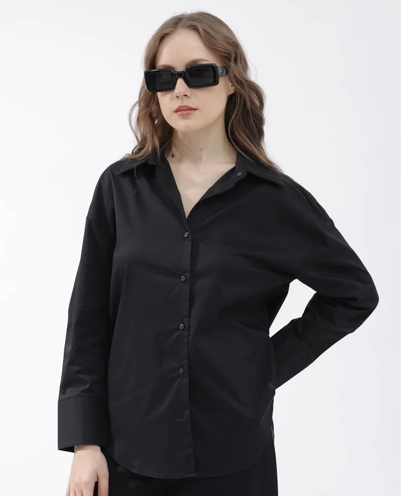 Rareism Women's Boxy Fit Collared Button-Down Shirt