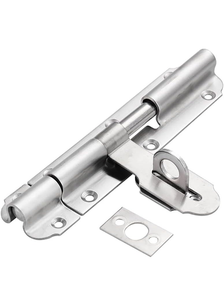 Rubik Sliding Bolt Latch with Padlock Clasp, 8 inch Stainless Steel Barrel Bolt Lock with Screws for Doors, Gates, Cabinets, Sheds (Silver)  - Image 1
