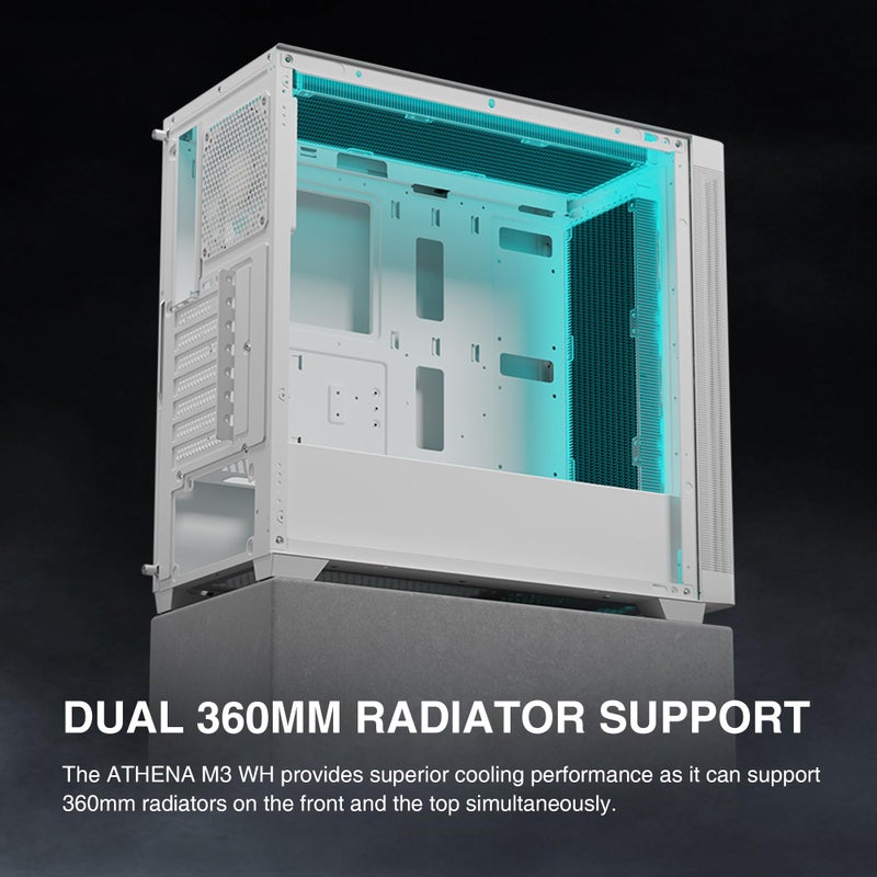 GAMDIAS صندوق كمبيوتر GAMDIAS الأبيض ATX متوسط الحجم زجاج مقسى، صندوق ألعاب يدعم نظام التبريد المائي المزدوج 360mm/المشعاع، 7 مراوح صندوق 120mm (4 مدمجة 120mm)، 420mm GPU/VGA، USB3.0X 2، Type C x1، مبرد CPU 170mm - Image 5