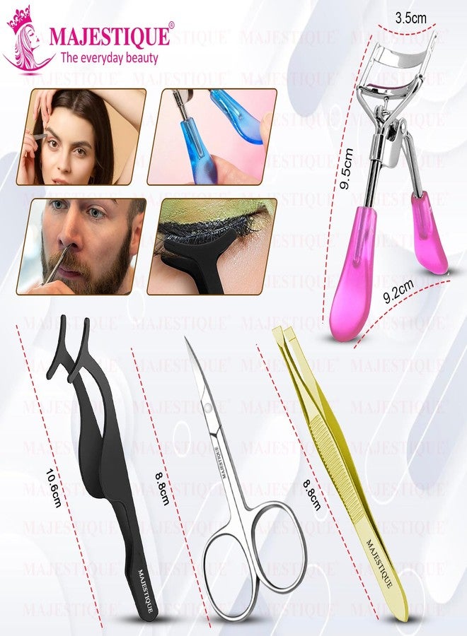 Majestique Stainless steel Tweezer for Eyebrows | Eyelash Curler, Silicone Eyelash Curler | Premium Nasal Scissor, Grooming Scissor | Eyelash False Applicator (Pack of 4) - Image 2