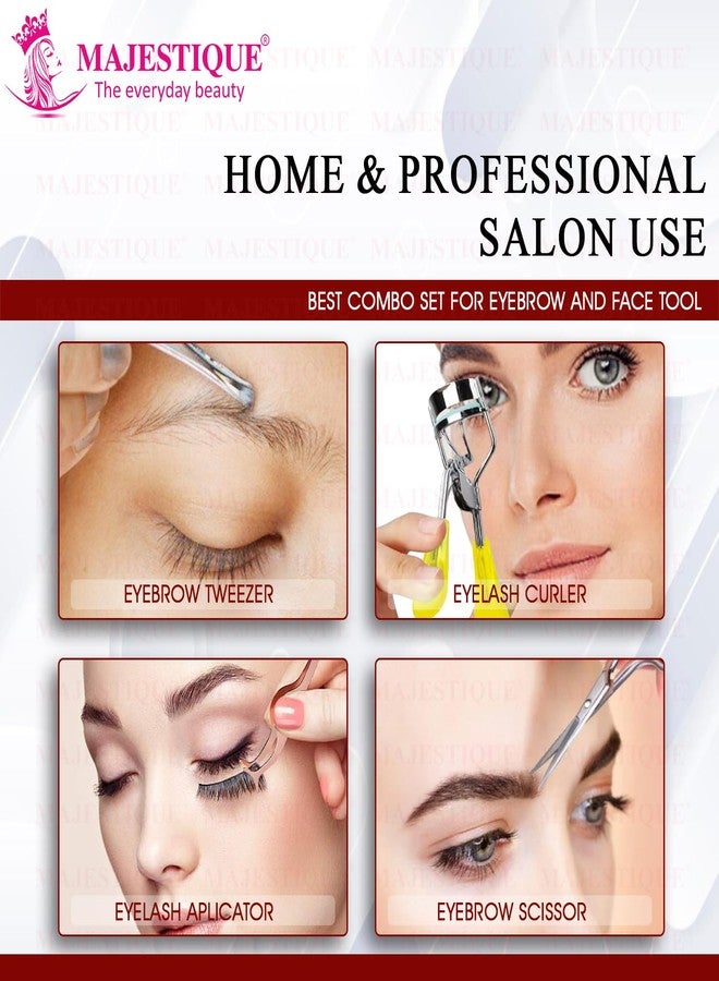 Majestique Stainless steel Tweezer for Eyebrows | Eyelash Curler, Silicone Eyelash Curler | Premium Nasal Scissor, Grooming Scissor | Eyelash False Applicator (Pack of 4) - Image 5