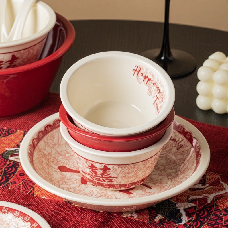 Newlywed Tableware And Dish Set, Festive Ceramic Rice Bowls And Dishes, High-Looking Housewarming Bowls And Plates, Underglaze Color Plates, Soup Bowls - Image 5