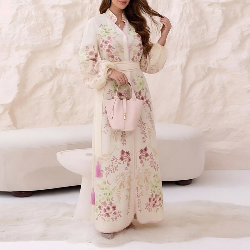 2026 Autumn Women's Vintage V-Neck Long Sleeve Floral Print A-Line Dress - Image 3