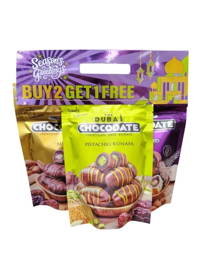 Seasons Greetings Pistachio Kunafa Chocolate Covered Dates- 3 X 80gms