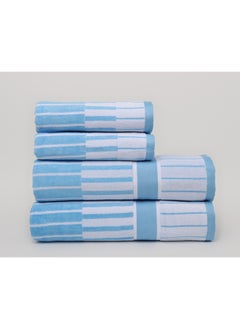 White Rose Towel 4 Piece Bathroom  Set - SPRING COLLECTION - 450 GSM - 100% Cotton Velour - 2 Bath  70X140 cm & 2 Hand  50x90 cm -MultiColour - Modern Stripe Design - Luxury Touch - Extra Absorbent  - Image 2