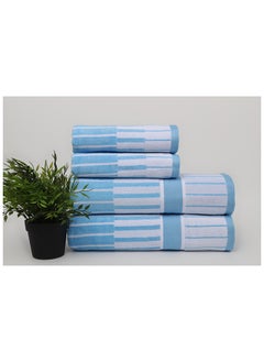 White Rose Towel 4 Piece Bathroom  Set - SPRING COLLECTION - 450 GSM - 100% Cotton Velour - 2 Bath  70X140 cm & 2 Hand  50x90 cm -MultiColour - Modern Stripe Design - Luxury Touch - Extra Absorbent  - Image 1