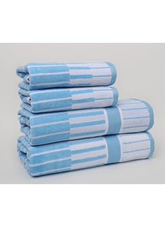 White Rose Towel 4 Piece Bathroom  Set - SPRING COLLECTION - 450 GSM - 100% Cotton Velour - 2 Bath  70X140 cm & 2 Hand  50x90 cm -MultiColour - Modern Stripe Design - Luxury Touch - Extra Absorbent  - Image 3