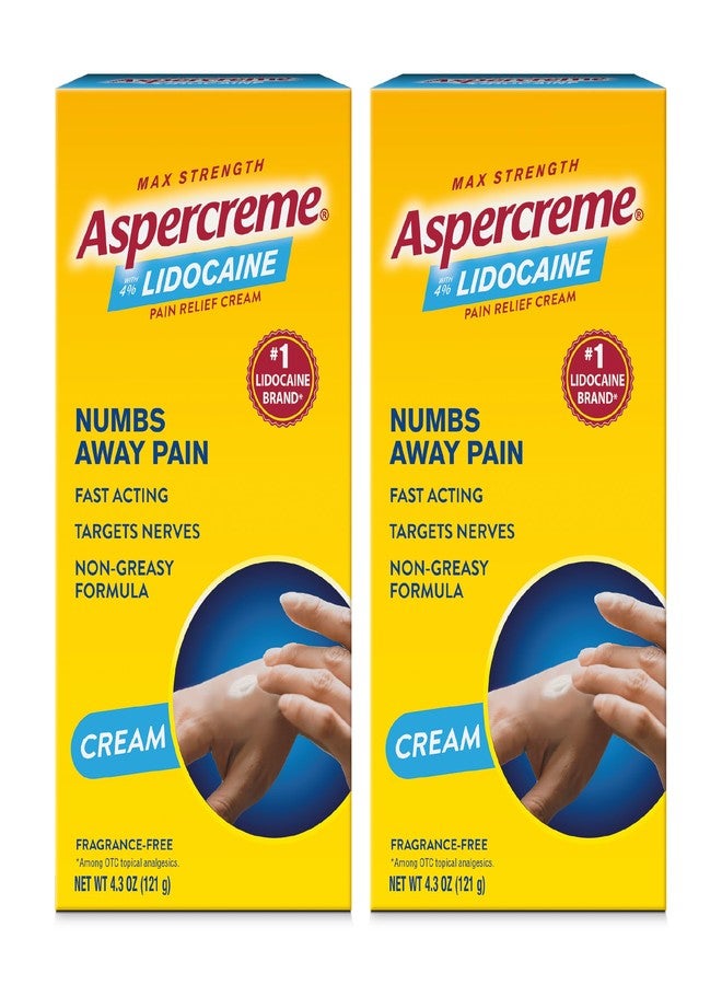 Aspercreme كريم أسبيركريم لتخفيف الألم بالليدوكائين يهدئ الأعصاب المتهيجة، مسكن موضعي مخدر بتركيز 4% من الليدوكائين ومرطب بالصبار، 4.3 أونصة، عبوتين - Image 1