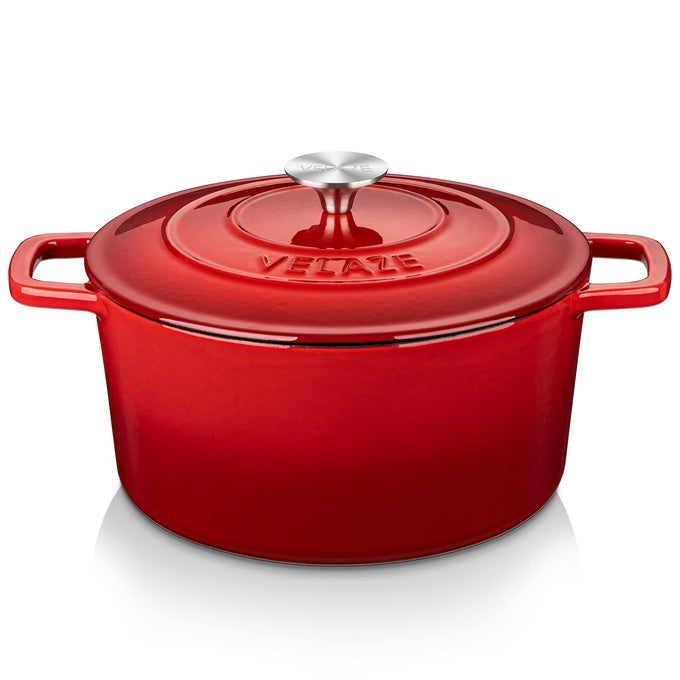 6 QT ENAMELED CAST IRON DUTCH OVEN DUAL HANDLES POT WITH LID HEAVYDUTY NONSTICK ROUND OVEN FOR BREAD BAKING STEWING ROASTING GOOD SEALING FOR ALL HEAT SOURCE RED
