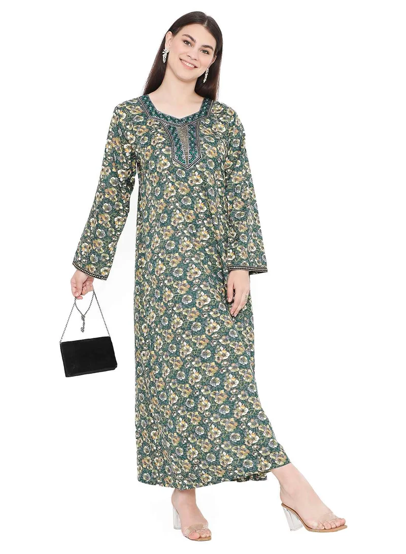 HANA & SARA UNIQUE FLORAL PRINTED WITH EMBROIDERY ARABIC KAFTAN JALABIYA DRESSES
