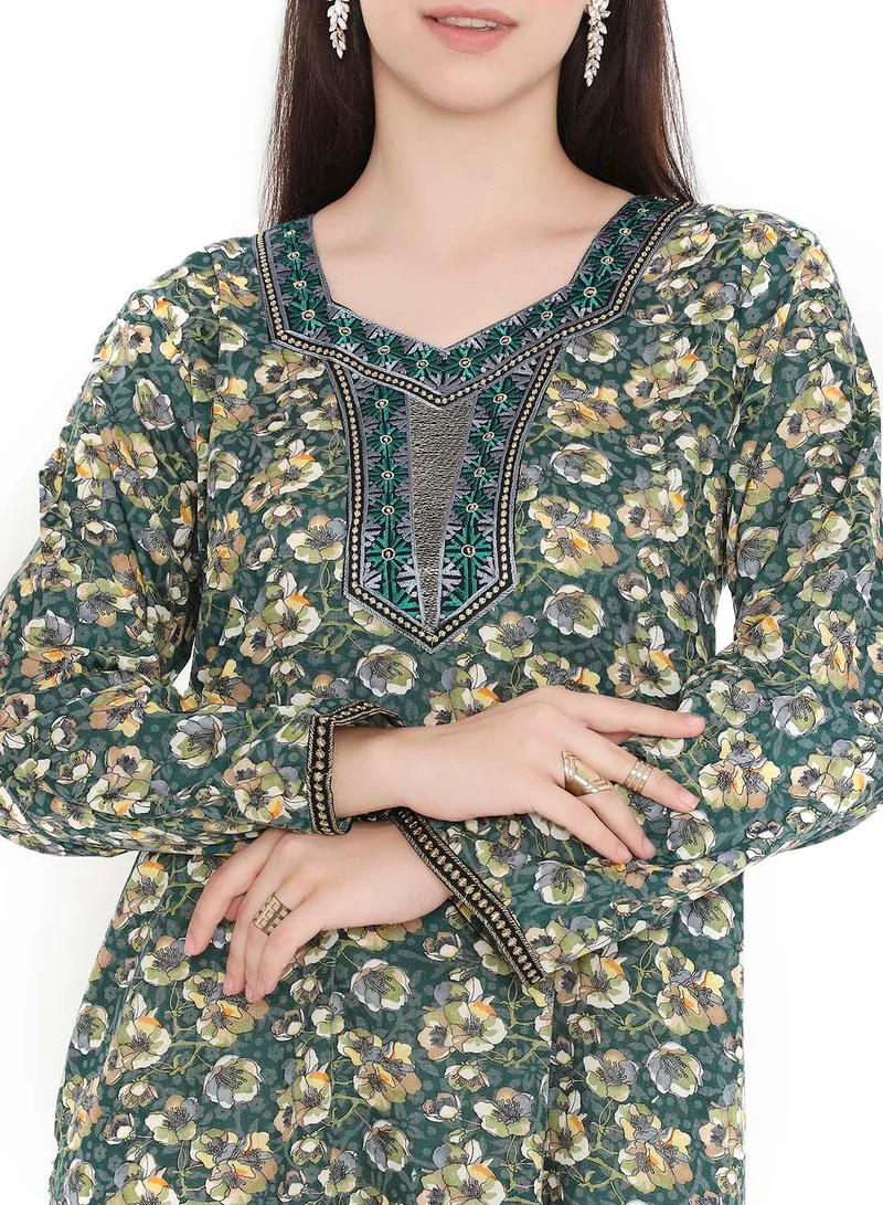 HANA & SARA UNIQUE FLORAL PRINTED WITH EMBROIDERY ARABIC KAFTAN JALABIYA DRESSES