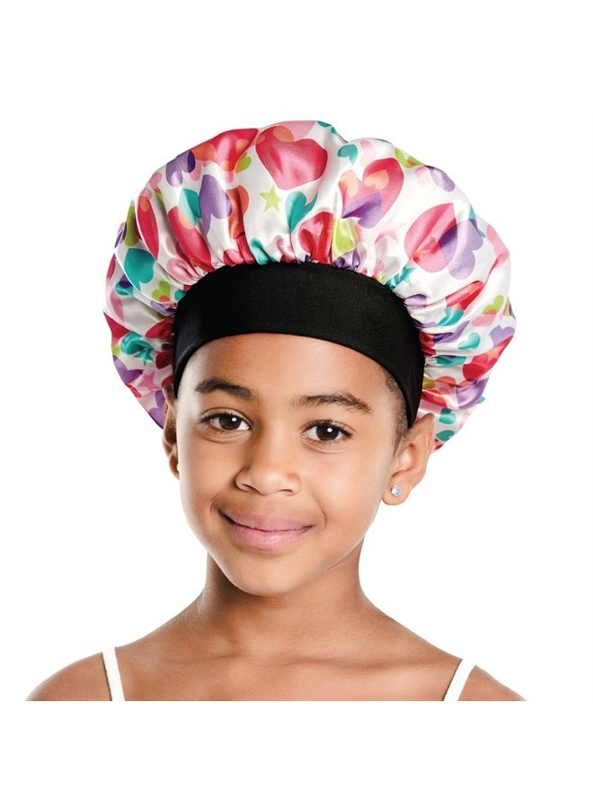 Red by Kiss Kids Satin Bonnet Sleep Cap Reversible Hair Bonnet for Boys and Girls Sleeping Night Silk Sleep Cap (Heart) Multi Color - Image 1