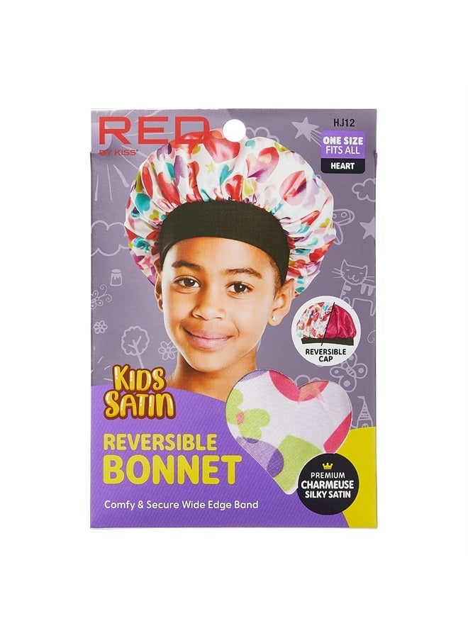 Red by Kiss Kids Satin Bonnet Sleep Cap Reversible Hair Bonnet for Boys and Girls Sleeping Night Silk Sleep Cap (Heart) Multi Color - Image 2