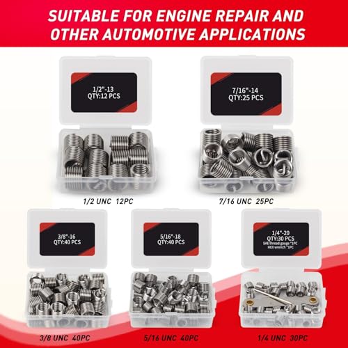 AKM طقم إصلاح الخيوط AKM 338 قطعة، طقم إصلاح هليكويل HSS، SAE وميتر، 1/4" 5/16" 3/8" 7/16" 1/2" M5 M6 M8 M10 M12 مع مقياس الخيوط - Image 5