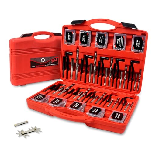 AKM طقم إصلاح الخيوط AKM 338 قطعة، طقم إصلاح هليكويل HSS، SAE وميتر، 1/4" 5/16" 3/8" 7/16" 1/2" M5 M6 M8 M10 M12 مع مقياس الخيوط - Image 1