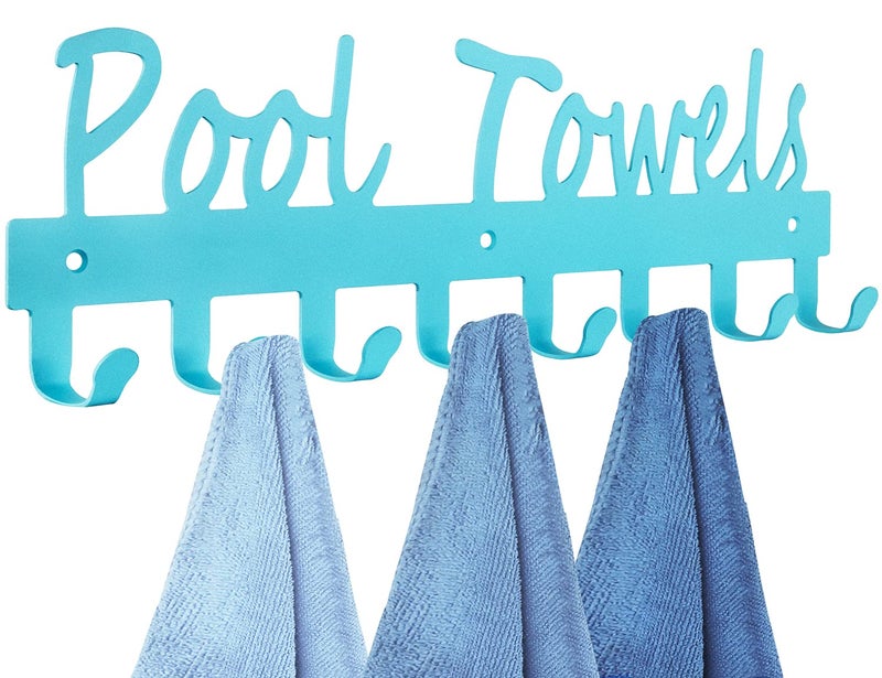 Pool Towel Rack for Bathroom Wall Mount Towel Hooks Towel Holder Carbon Steel Hanger Organizer Indoor Outdoor for Robe Towel Coat Swimsuit Umbrella Bag KeysBlue