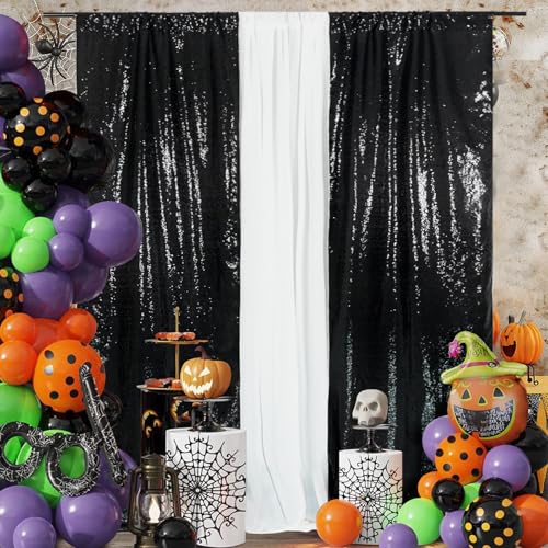 SquarePie Sequin Backdrop Curtain 2FT x 8FT Black for Halloween Party 2 Panels - Image 1