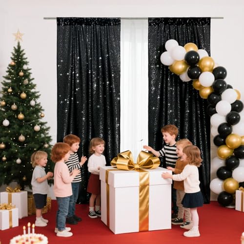 SquarePie Sequin Backdrop Curtain 2FT x 8FT Black for Halloween Party 2 Panels - Image 4
