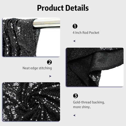 SquarePie Sequin Backdrop Curtain 2FT x 8FT Black for Halloween Party 2 Panels - Image 3