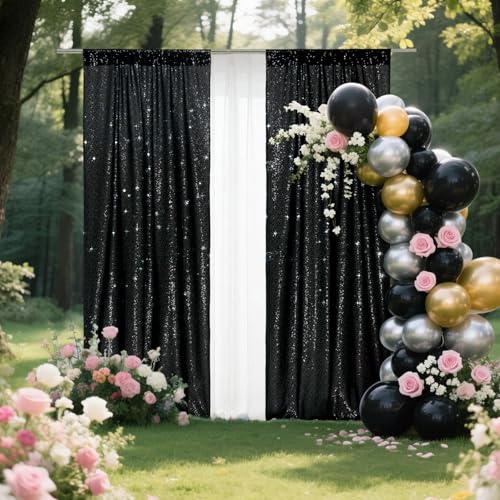 SquarePie Sequin Backdrop Curtain 2FT x 8FT Black for Halloween Party 2 Panels - Image 5