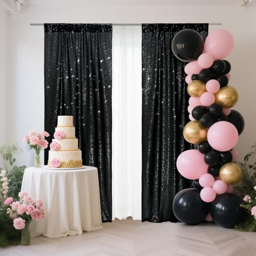 SquarePie Sequin Backdrop Curtain 2FT x 8FT Black for Halloween Party 2 Panels - Image 2