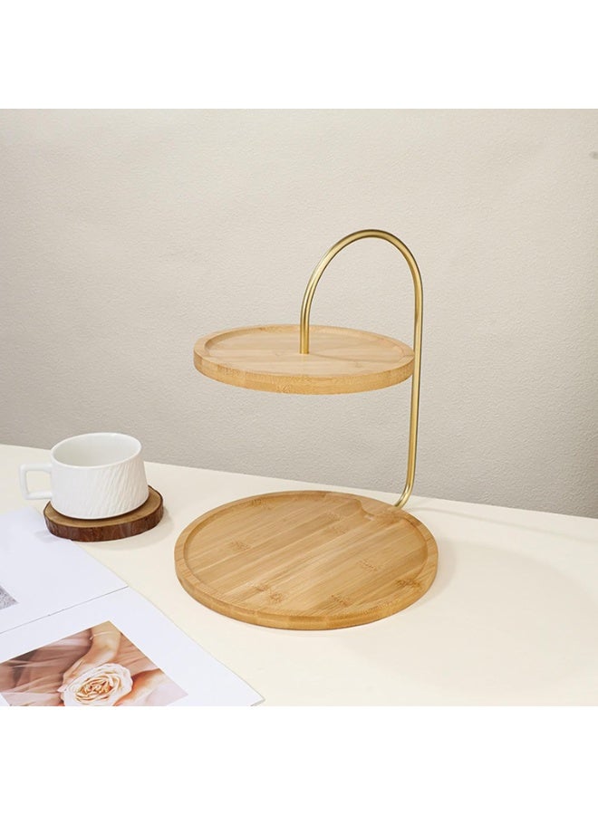 BARIQ.HOMES 2-Tier Bamboo Dessert & Cupcake Stand Holder with Gold Metal Arc Handle - Image 3