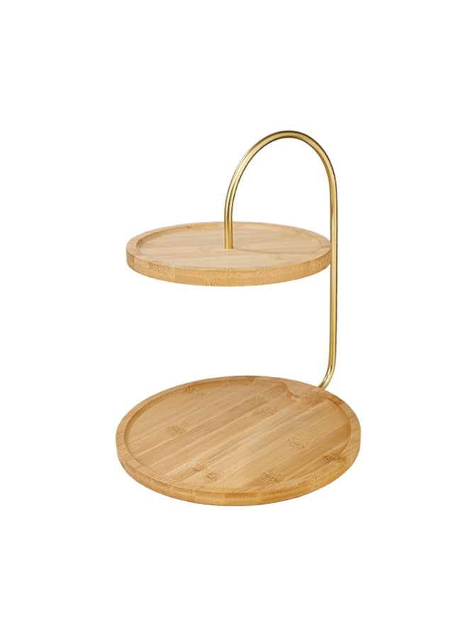 BARIQ.HOMES 2-Tier Bamboo Dessert & Cupcake Stand Holder with Gold Metal Arc Handle - Image 1