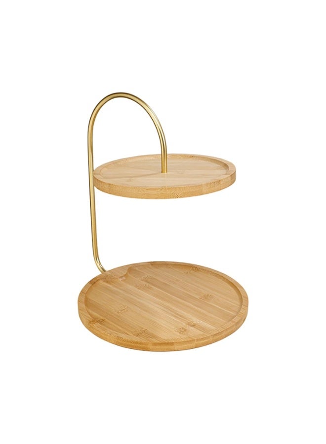 BARIQ.HOMES 2-Tier Bamboo Dessert & Cupcake Stand Holder with Gold Metal Arc Handle - Image 2