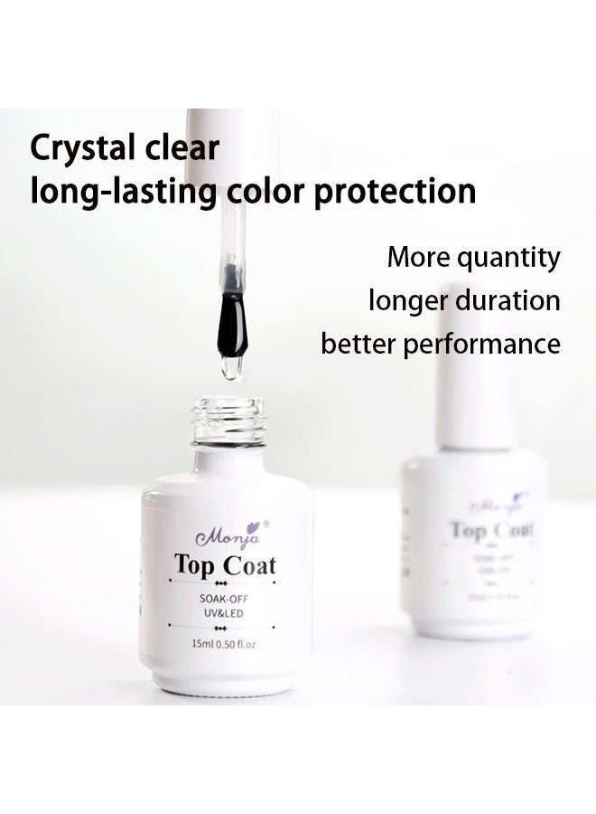 مونچا مجموعة طلاء أساسي وطبقة علوية، طلاء جل UV مع ليد، لمعة نهائية لامعة، طلاء جل طويل الأمد، مجموعة البداية لفن الأظافر، للعناية بالأظافر في الصالون أو استخدام DIY في المنزل، 15 مل+15 مل - Image 5